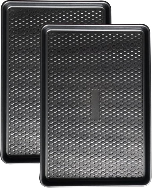 Large Baking Sheet Set (2 Pack) - Half Sheet Pan 17.7x12.2 Inch, 0.8mm Heavy Duty Carbon Steel, Nonstick & Warp Resistant Cookie Sheet for Baking, Roasting, Textured Pattern, Dark Grey