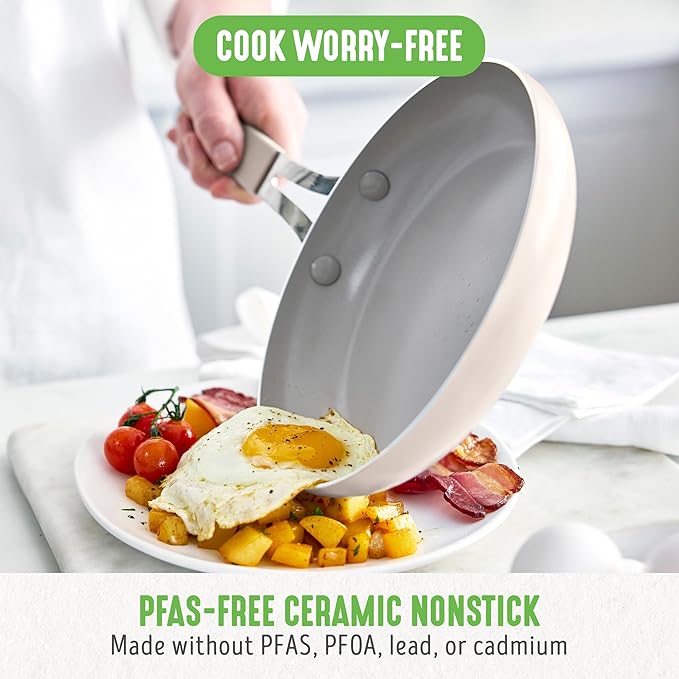 GreenLife 10-Piece Nonstick Ceramic Cookware Set, Lightweight Healthy PFAS-Free Pots & Pans with Lids, Dishwasher & Oven Safe, Durable Body, Silicone Stay-Cool Handles, Easy Release, Taupe