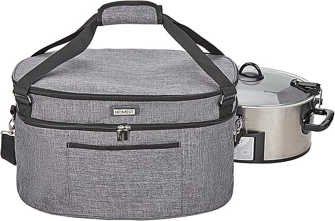 HOMEST Slow Cooker Bag for Crock-Pot 6-8 Quart, Insulated Travel Carrier with Easy to Clean Lining, Carry Case with Top Zip Compartment and Accessory Pocket
