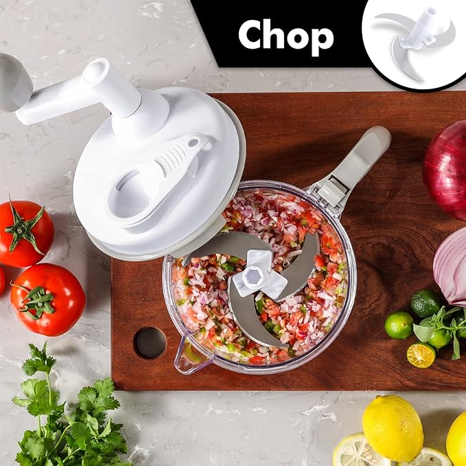 Geedel Hand Food Chopper, Vegetable Quick Chopper Manual Food Processor, Easy To Clean Food Dicer Mincer Mixer Blender, Rotary Onion Chopper for Garlic, Salad, Salsa, Nuts, Meat, Fruit, Ice, etc