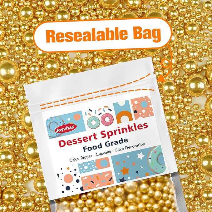 Gold Pearl Sprinkles for Cake Decorating, 150g/5.29oz, Mix Size, Edible Sugar Candy Pearls, Cake Decorations, Cupcake, Cookies, Ice cream Topper, Holiday, Wedding Party, Easter, Christmas Supplies