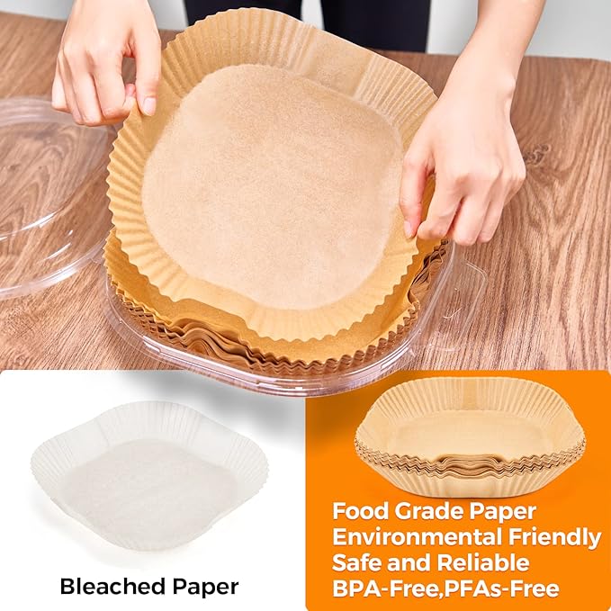 Air Fryer Paper Liners, 50 PCS Air Fryer Liners Disposable, 6.3" Square Parchment Paper Sheets for 2-4 qt Airfryer Basket, Non-stick and Oil Proof Baking Liner for Oven, Pans