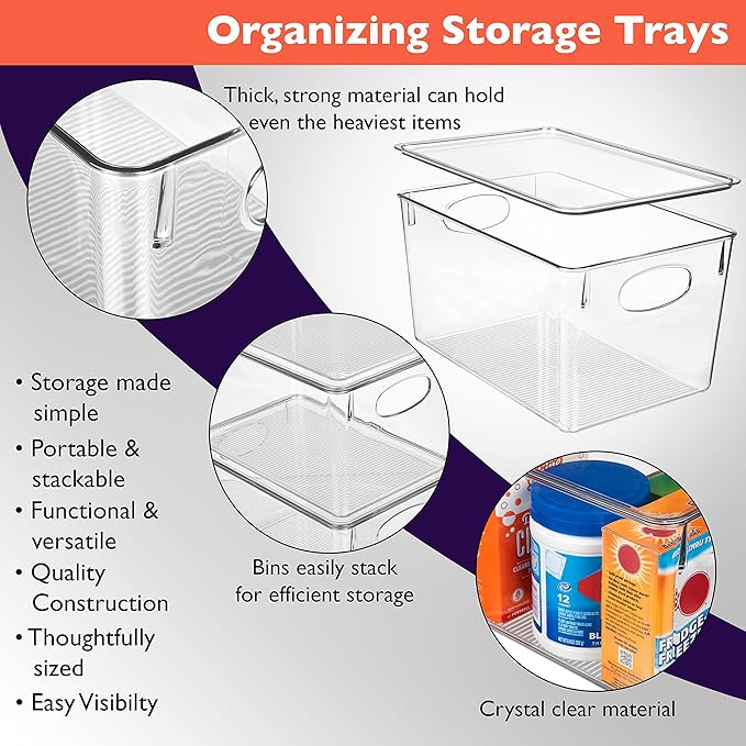 ClearSpace Plastic Storage Bins With lids, 4 Pack – Perfect Pantry Organization and Storage – Fridge Organizer, Pantry Storage Containers and Storage Bins, Cabinet Organizers