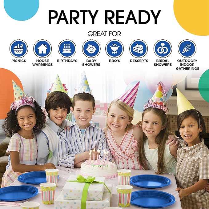 Exquisite Party Solids Dark Blue Plastic Plates For Party 7" Dark Blue Disposable Plates Heavy Duty Supplies 100 Pcs Plastic Dinnerware Sets Heavy Duty 350 GSM Disposable Dinnerware Set