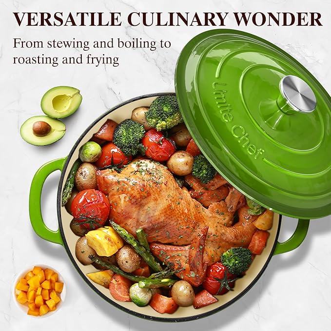 Umite Chef 5QT Enameled Cast Iron Dutch Oven Pot with Lid, Heavy-Duty, Cookware for Bread Baking, Braising, Stews, Roasting, Wedding Registry Ideas & Gifts(Green)