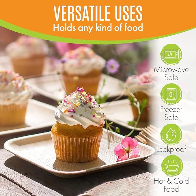 Raj Palm Leaf Plates [200-Pack] 6" Square Plates like Bamboo plates Disposable, Strong, Decorative Compostable Tableware for wedding, Lunch, Dinner, Birthday, Camping, Outdoor BBQ, Picnic