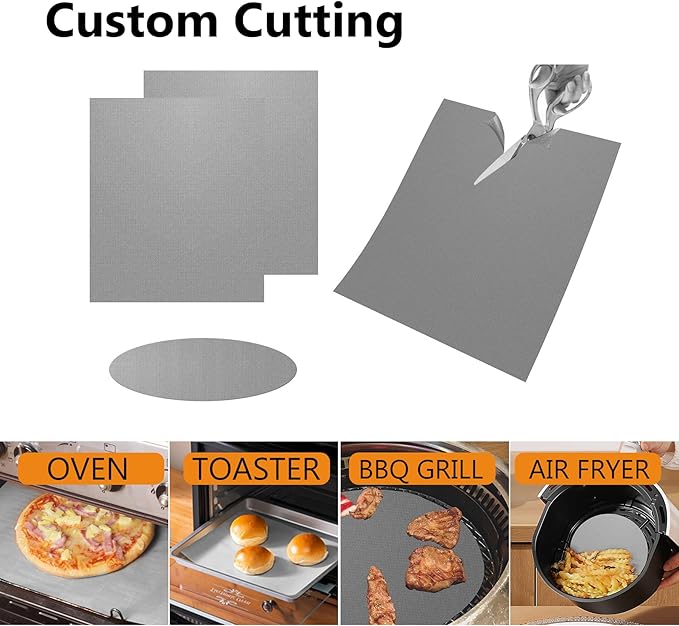 UBeesize 2 Pack Thickened Silver Oven Liners for Bottom of Oven BPA & PFOA Free, Reusable 16x24 Inch Heavy Duty Non Stick Teflon Oven Mats, Fit Electric Gas Toaster Convection Microwave Ovens Grills