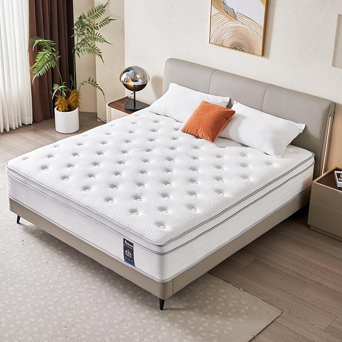 King Mattress, 12 Inch Hybrid Mattress in a Box, Memory Foam and Individual Pocket Springs, Fiberglass Free, Soft and Breathable, Medium Firm Feel