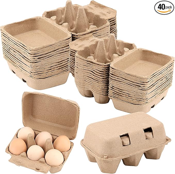 40 Pack 6 Count Egg Cartons, 6 Cell Pulp Fiber Egg Holders, Chicken Egg Holder Container Organizer