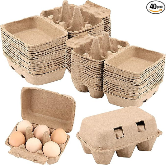 40 Pack 6 Count Egg Cartons, 6 Cell Pulp Fiber Egg Holders, Chicken Egg Holder Container Organizer