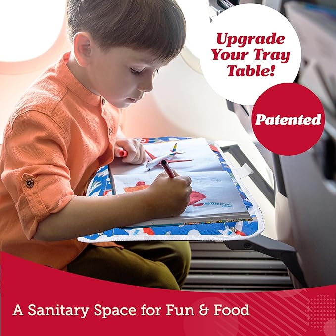 Lusso Gear Kids Airplane Tray Table Cover with Pockets – Travel Tray Essentials for Toddlers on Plane or Train - Travel Toys & Airplane Travel Essentials - Flying Accessories Toddlers (Dinosaurs)