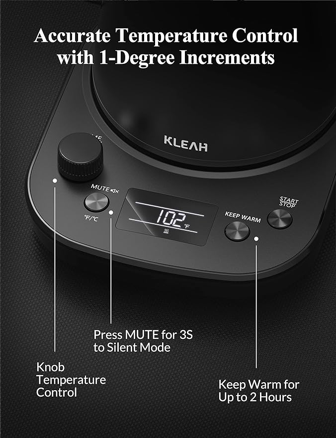 KLEAH Gooseneck Electric Kettle with Temperature Control - 0.8L Automatic Shut Off Tea & Coffee Kettle, Hot Water Boiler Pour Over Coffee Kettle, 1200W Quick Heating Keep Warm, Black