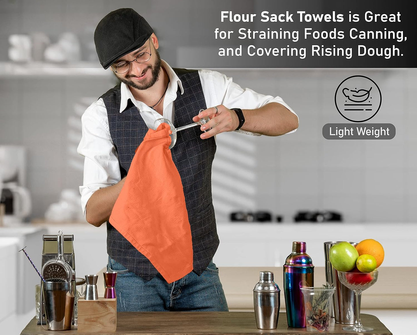 RUVANTI Flour Sack Towels 24 Pack 28x28 Inch, 100% Cotton Tea Towel, Reusable, Machine Washable, Absorbent BarTowels - Dish Cloth Perfect for Drying Dishes & Cleaning - Orange