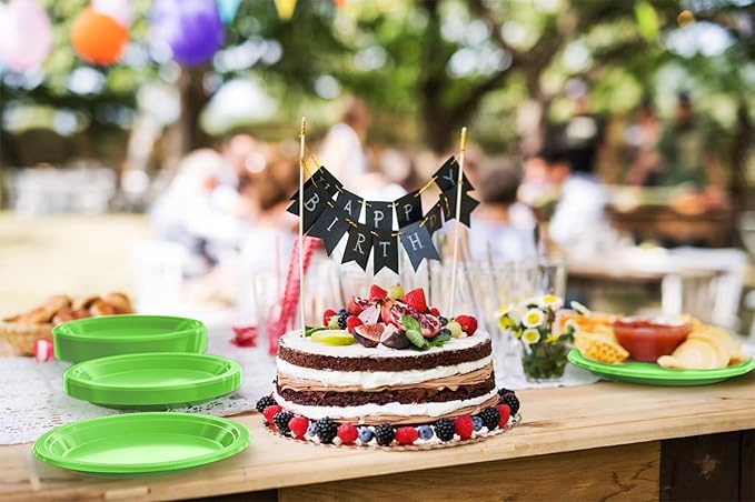 Exquisite Party Solids Lime Green Plastic Plates - 9 Inch, 100 Pack, 350 GSM