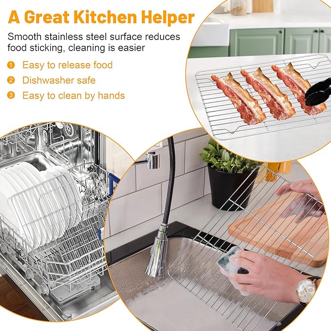 TeamFar Cooling Rack, 11.7” x 9” Stainless Steel Wire Baking Rack for Cooking Roasting Grilling, Fit for Oven Pan, Oven & Dishwasher Safe, Non-toxic & Heavy-Duty, 2PCS