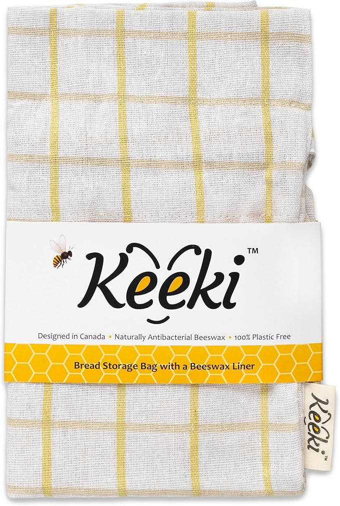 Keeki Bag - The Original Beeswax Lined Bread Bag for Homemade & Sourdough | Reusable Linen Bread Storage | Beeswax Wrap Alternative | Plastic-Free Storage w/Wide Opening & Drawstring Closure - Yellow