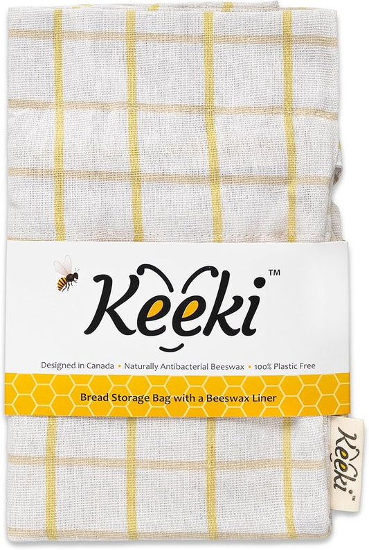 Keeki Bag - The Original Beeswax Lined Bread Bag for Homemade & Sourdough | Reusable Linen Bread Storage | Beeswax Wrap Alternative | Plastic-Free Storage w/Wide Opening & Drawstring Closure - Yellow