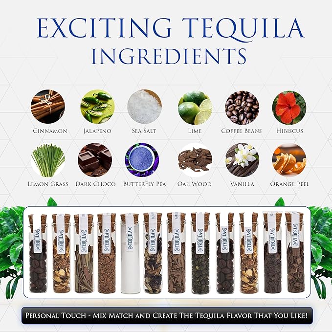 Tequila Gifts for Men – Tequila Making Kit - Bourbon Old Fashioned Infusion kit - Includes Bottles, Wood Chips, Botanicals – Perfect for Men & Women – Lover Gifts (No Alcohol Included)
