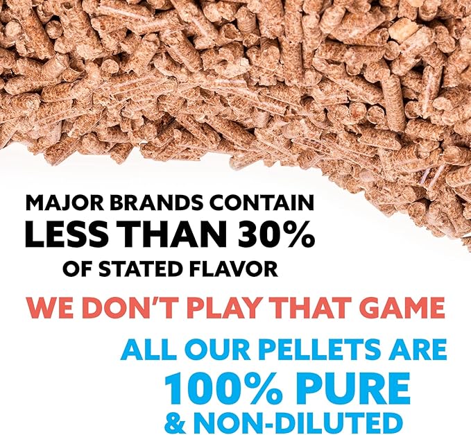Kona Premium BBQ Wood Pellets Offer high BTU, Clean-Burning, Low-ash, and Low-Moisture for Great Flavor. No Soaking Needed. Includes 8 Varieties. Use 1/3-1/2 Cup per Session for Hours of Smoking.