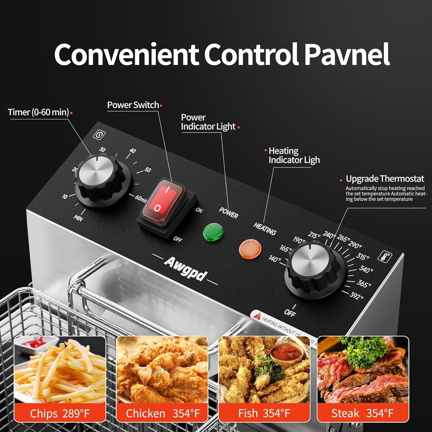 Electric Deep fryer Single Tank Deep Fryer with Basket Capacity 10L(10.5QT) Electric Countertop Fryers with 60 Minute Timer for Home Kitchen and Restaurant, 1700 Watts, 110V(10L)