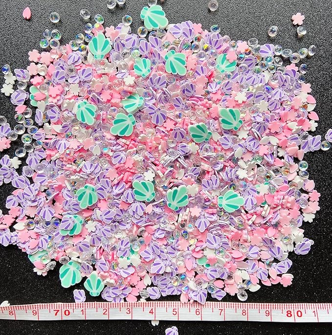 EHOPE Fake Sprinkles Resin Sprinkles Fake Candy Sprinkles Clay Sprinkles Polymer Sprinkles Polymer Clay Slices for Nail Art DIY Crafts Cake Phone Case(40G-Green Shell+Pink Cherry Blossom-44)