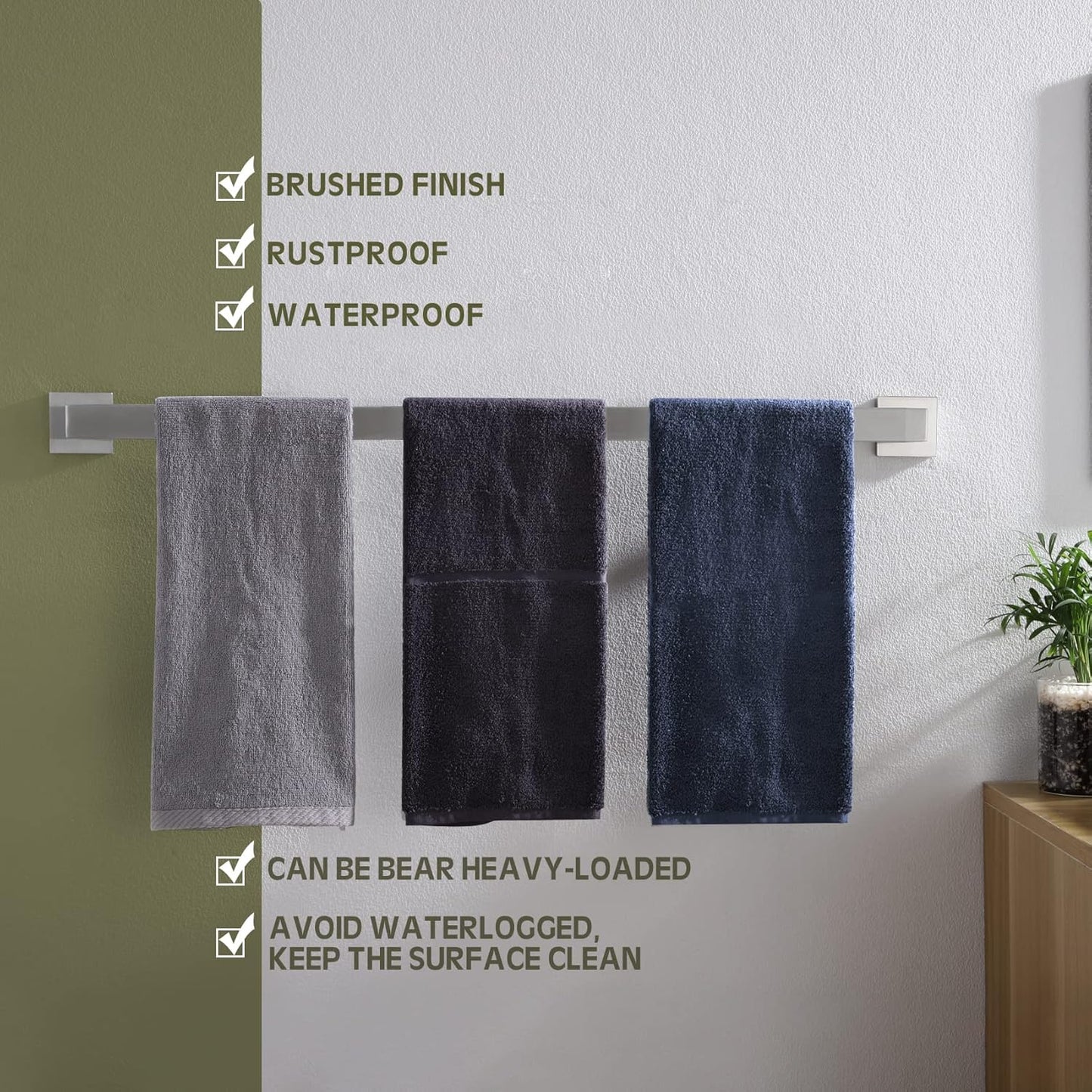 KOKOSIRI 32-Inch Single Towel Bar, Bathroom Kitchen Towel Holder, Wall Mounted T-304 Stainless Steel Towel Rack 2 Pack, Brushed Nickel, B4003BR-L32-P2