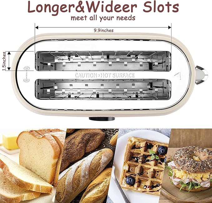 Toaster 4 Slice, KOTlAN Retro Long Slot Toasters with CountdownTimer,Stainless Steel Toaster,Bagel,Defrost,Reheat,Cancel Functions,Extra Wide Slots,6 Toast Settings,Removable Crumbs Tray,White