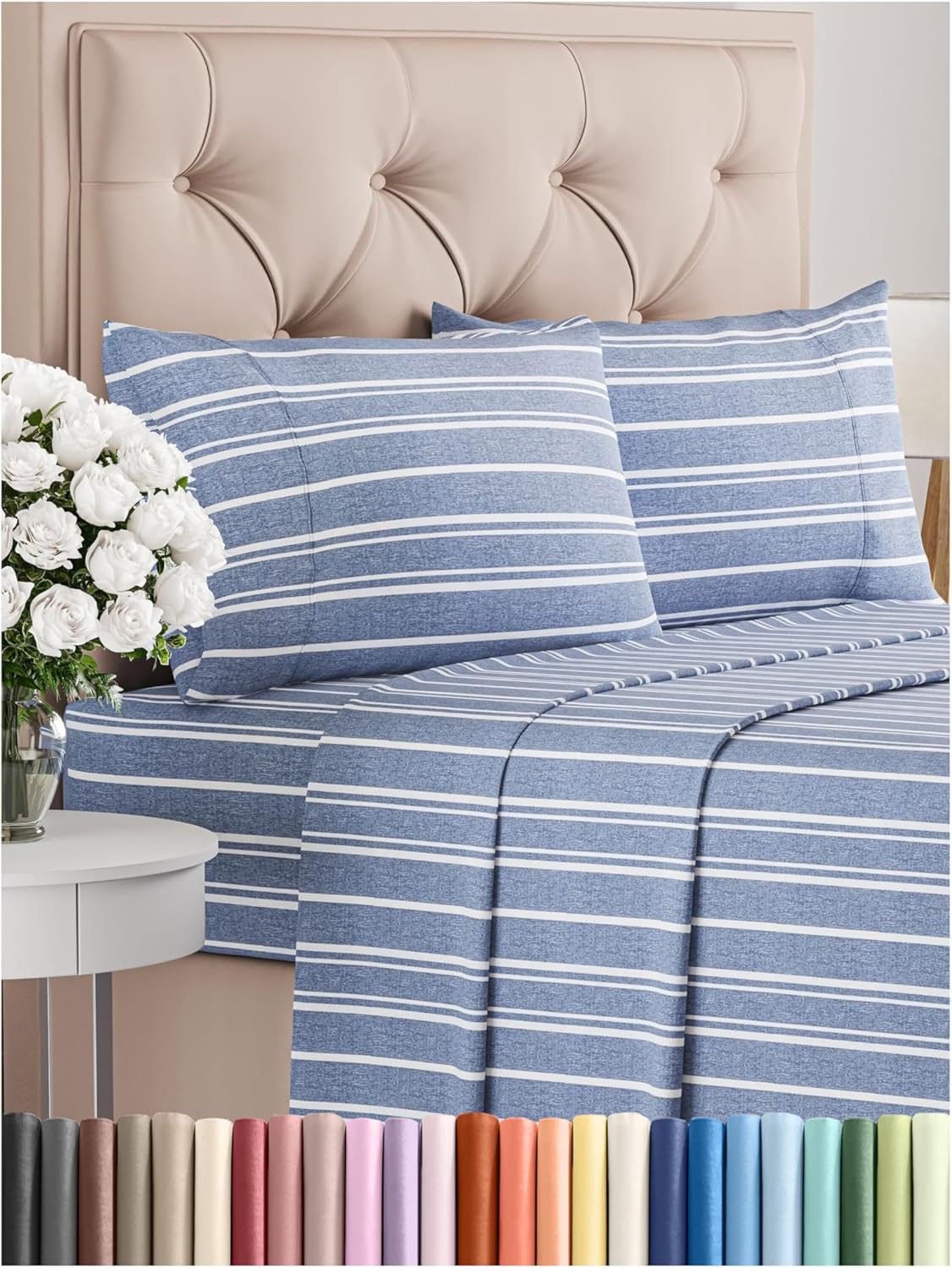 Queen Size 4 Piece Sheet Set - Comfy Breathable & Cooling Bed Sheets Set - Hotel Luxury Bedding for Women, Men, Kids, Teens, Boys & Girls - Deep Pockets, Soft, Wrinkle Free - Oeko-Tex - Blue Stripes 3
