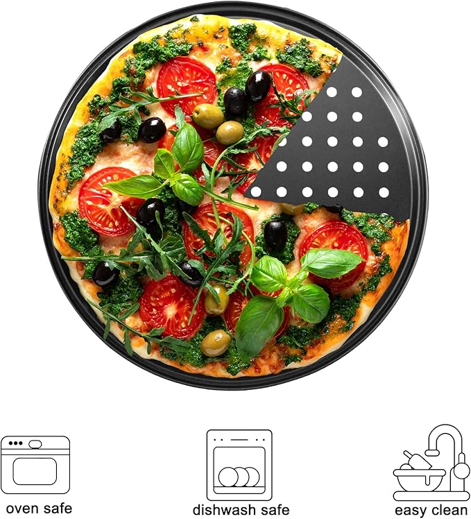 Pizza Steel Pan for Oven, Pizza Crisper Pan with Holes 12 Inch, Nonstick Round Pizza Baking Sheet Oven Tray, Perforated Carbon Steel Pizza Bakeware For Home Restaurant Kitchen Baking