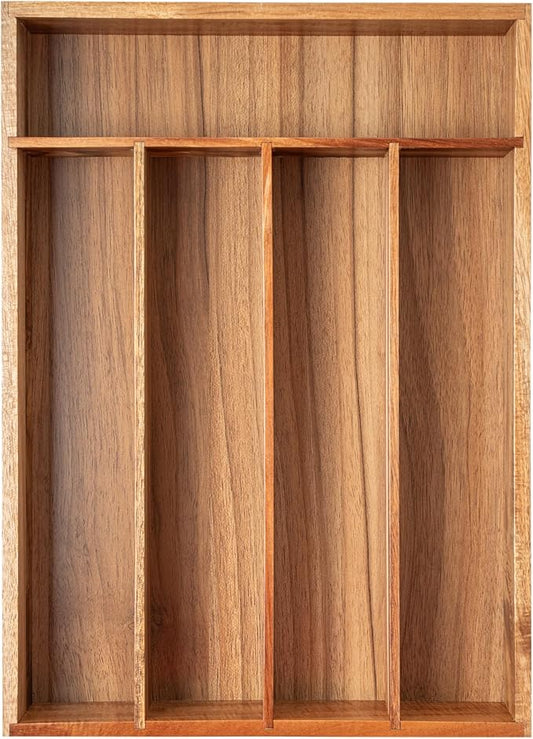 Silverware Organizer Kitchen Drawer Organizer Utensil Organizer Acacia Silverware Holder Cutlery Organizer in Drawer Flatware Organizer Tray(5 slots, Acacia