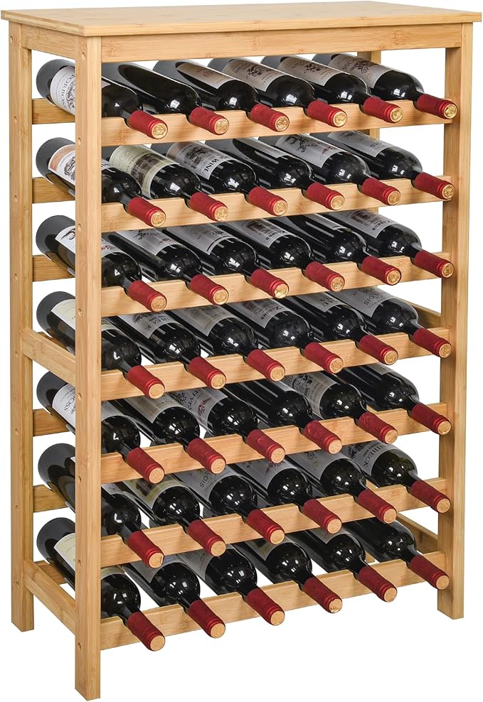 VASMIA 42 Bottles Bamboo Wine Rack,7-Tier Wine Rack Freestanding Floor with Table Top, Wine Storage Shelf for Kitchen Dining Room Bar,Natural