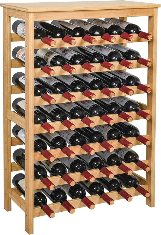 VASMIA 42 Bottles Bamboo Wine Rack,7-Tier Wine Rack Freestanding Floor with Table Top, Wine Storage Shelf for Kitchen Dining Room Bar,Natural