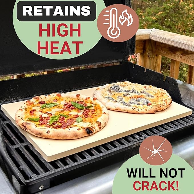 Large 20 inch Baking Stone for Oven, with Silicone Mat and Dough Tool - Pizza Stone for Grill - Rectangular Pizza Oven Stone - Bread Baking Stone - Thick Heavy Duty Stone 20" x 13.5" x 0.6"