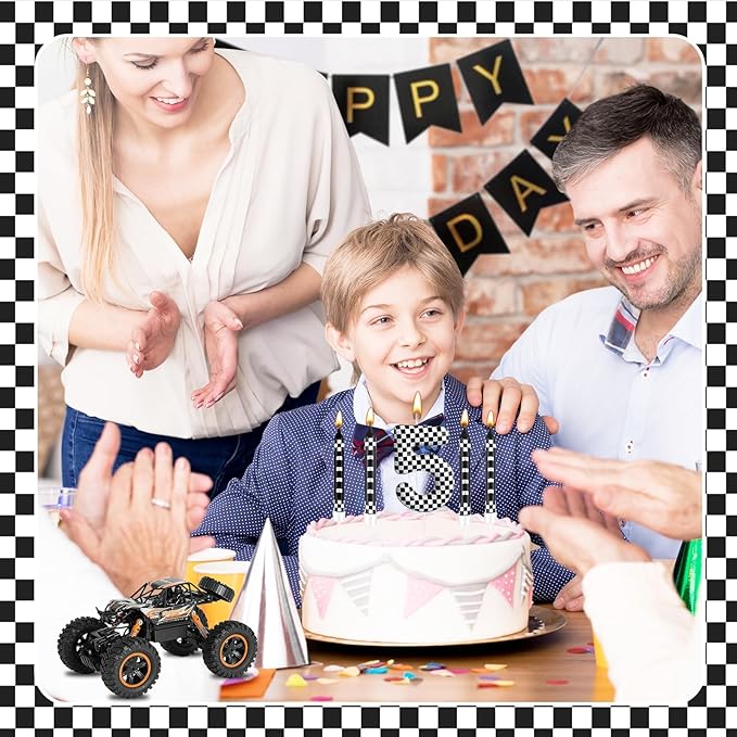 13 Pcs Racing Cars Themed Birthday Candles Black and White Race Number 5 Checkered Candle Cake Topper for Racing Car Party Decoration Supplies (Number 5)