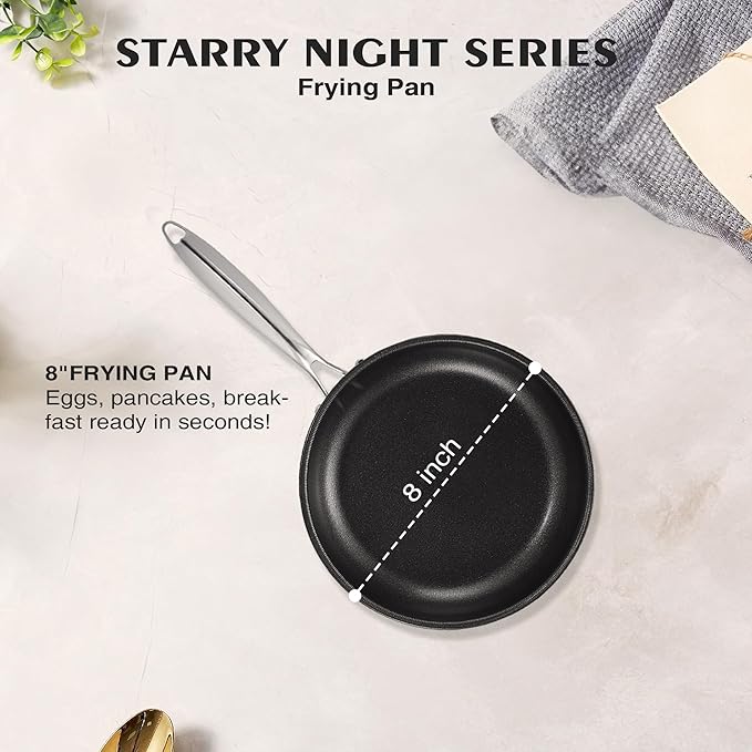 KITEXPERT Non Stick Frying Pans without Lid, 8" Titanium Ceramic Pan Nonstick Stainless Steel Skillet, PFAS PFOA & PTFE Free, Quick-Cool Handle, Dishwasher & Oven Safe, Compatible with All Cooktops