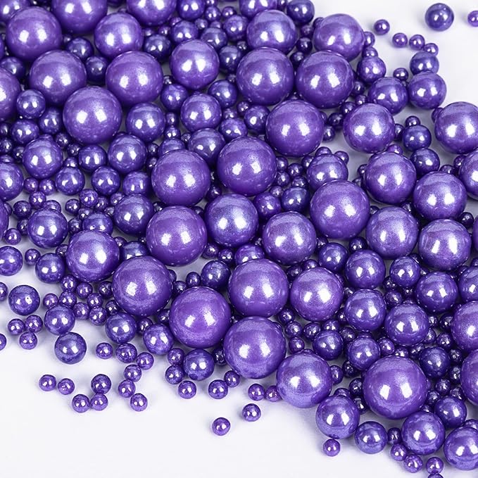Edible Pearl Sprinkles,Purple Pearl Sugar Sprinkles,Mix Size,Baking Edible Cake Decorations Candy,Cupcake Toppers,Cookie Decorating Donuts Ice Cream Toppings, Party Supplies130g/4.58oz