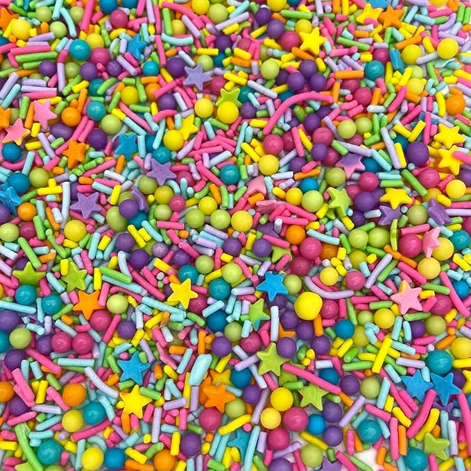 Manvscakes, pink sprinkles, valentines, cake sprinkles, gluten free, cookies, chocolate, fondant, princess topping, ice cream, edible, dessert decoration (Rainbow)