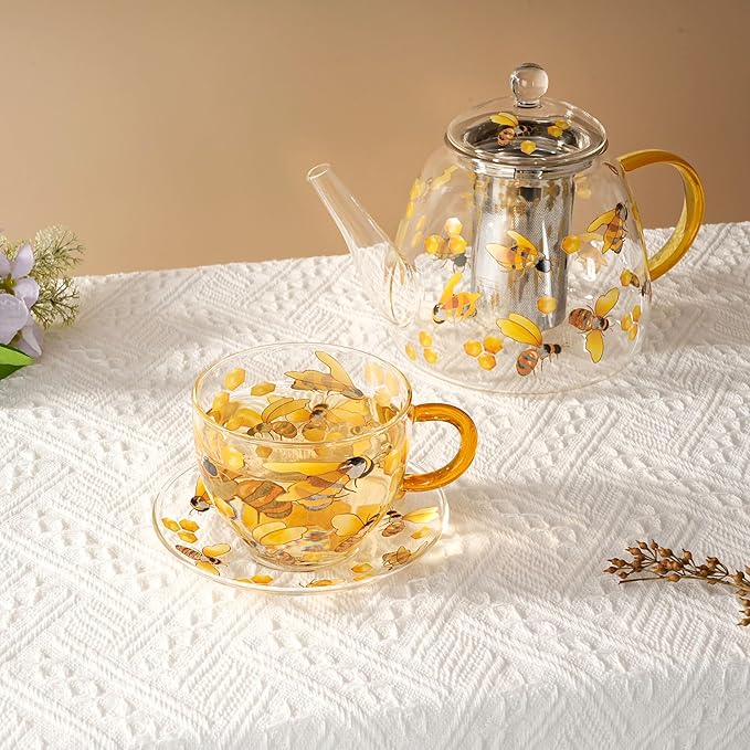 Heat-Resistant Glass Teapot with Infuser (Honey Bee)