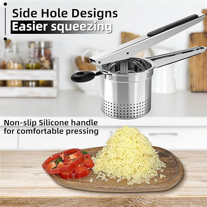 SPEENSUN Potato Ricer, Large 15 oz Potato Masher Make Fluffy Mashed Potatoes With Extra Hole, Heavy Duty Potato Ricer Stainless Steel, Comfort Non-slip Silicone Handle Ricer For Mashed Potatoes