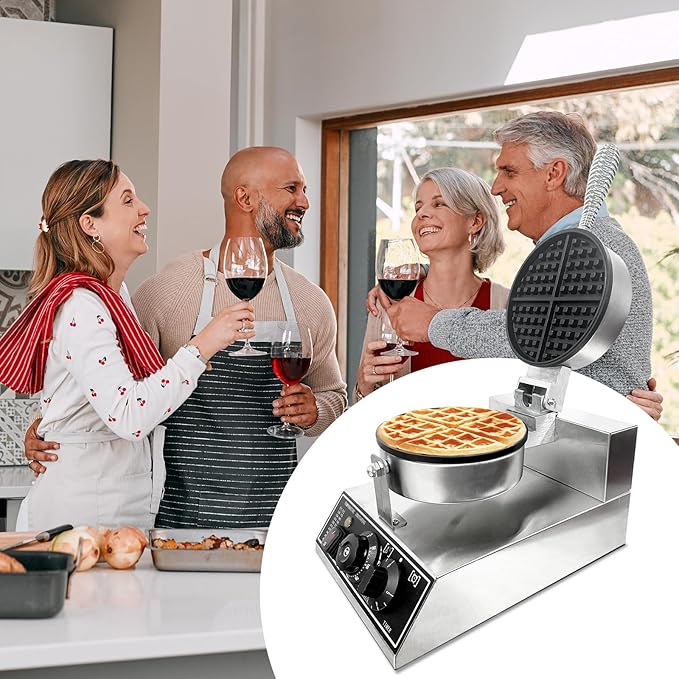 Commercial Waffle Maker for Home and Restaurant,1200 W Nonstick Waffle Iron, Single Head Stainless Steel Waffle Maker,No Rotation