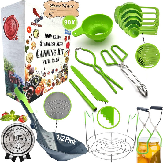 Supa Ant Canning Supplies Starter Kit- 10 pc Canner Accessories with Canning Rack for Jars, XL Ladle, Wide Mouth Jar Funnel, Jar Lifter and Wrench, Bubble Popper/Measurer, Lid Lifter, Kitchen Tongs