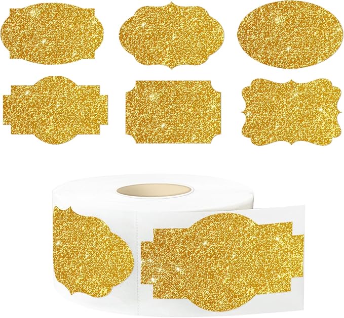 350 PCS Gift Tags Stickers Name Labels Stickers,2" x 1.2" Fancy Shape Stickers Self-Adhesive Handmade Bottle All-Purpose Jar Labels for Presents Cosmetic Decoration Jars Food Craft (Bright Gold)