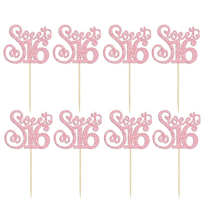 Gyufise 24 Pack Happy Sweet 16 Cupcake Toppers Glitter Sixteen 16th Birthday Cupcake Picks Cheers to 16 Years Old Cupcake Decorations for 16th Birthday Anniversary Party Cake Decorations Supplies Pink