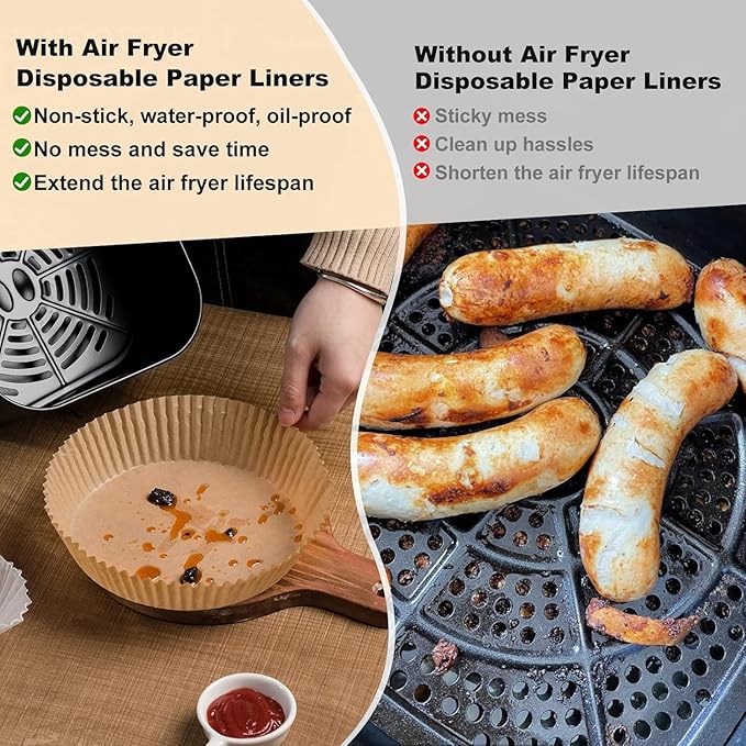 400Pcs Air Fryer Paper Liners Disposable, 8 Inch Max Xl Large Cooker Air Fryer Disposable Paper Liners, Oil Proof Parchment Sheets Round Basket Bowl Liner for Baking Cooking Food