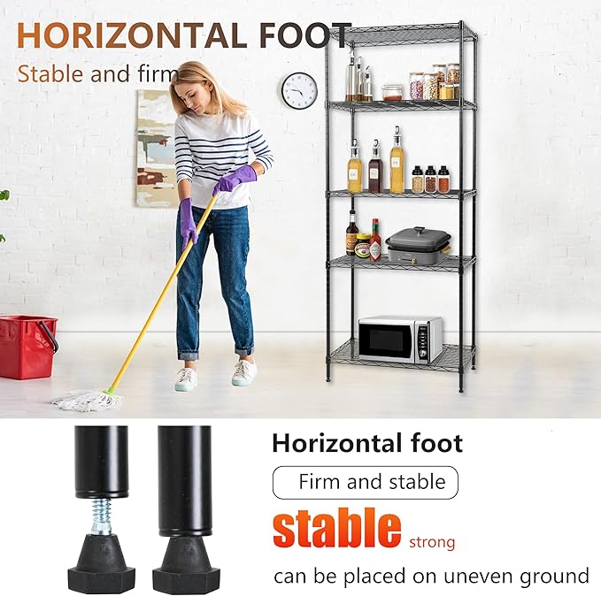 FDW Shelves,Wire Shelving Utility Storage Shelves Shelving Unit NSF Certified Height Adjustable Metal 5 Tier Shelves Easy Assembly 24" L x 14" W x 59" H,Black