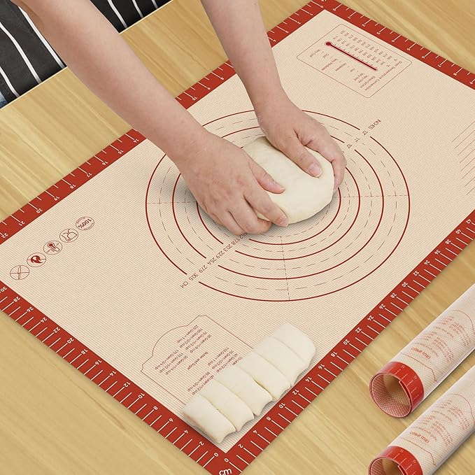 HOTEC Silicone Baking Mat - 26x16 Thickened Pastry Dough Mat with Measurement Non-Stick For Dough Rolling, Bread, Oven Liner, Kitchen Counter, Fondant/Pie Crust
