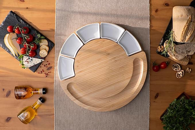 Charcuterie Cheese Board and Platter Set - Made from Bamboo Wood - US Patented 16 inch Cheese Cutting Board and Knife for Entertaining and Serving - 4 Knives - 5 Bowls - 2 Cheese Markers - 4 Forks