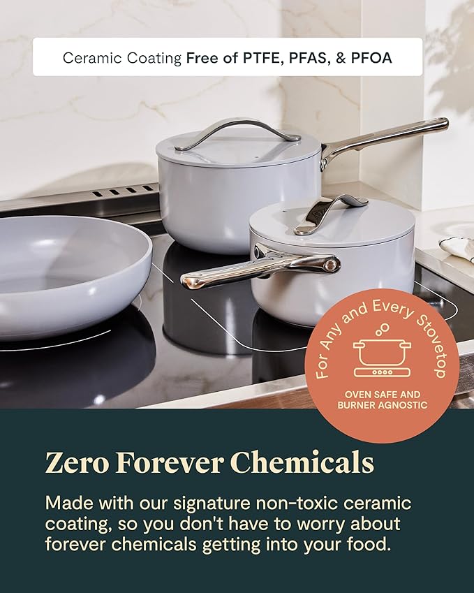 Caraway Nonstick Ceramic Cookware Set (12 Piece) Pots, Pans, Lids and Kitchen Storage - Non Toxic - Oven Safe & Compatible with All Stovetops - Marigold