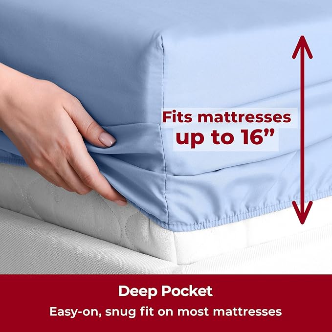 Mellanni Twin XL Sheets Set - 3 PC Iconic Collection Bedding - Hotel Luxury, Extra Soft, Cooling Bed Sheets - Wrinkle, Fade, Stain Resistant (Twin Extra Long, Sky Blue)