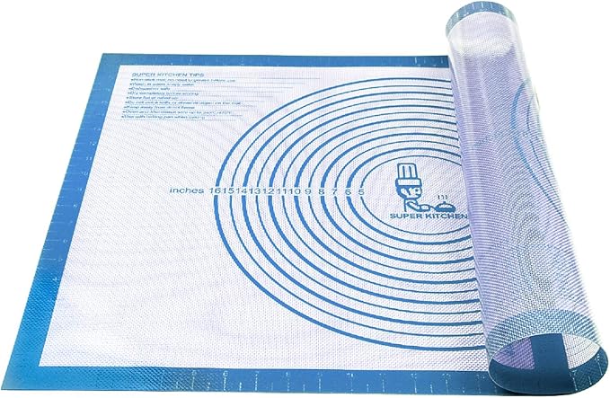 Nonstick Silicone Pastry Mat Extra Large with Measurements 28''By 20'' for Silicone Baking Mat, Counter, Dough Rolling,Fondant/Pie Crust By Folksy Super Kitchen (20×28, Blue)